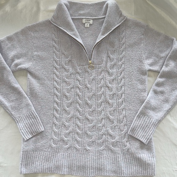 J. Crew 1/2 Zip Cable Knit Wool Blend Sweater Extra-Soft Heathered Gray - Picture 12 of 15